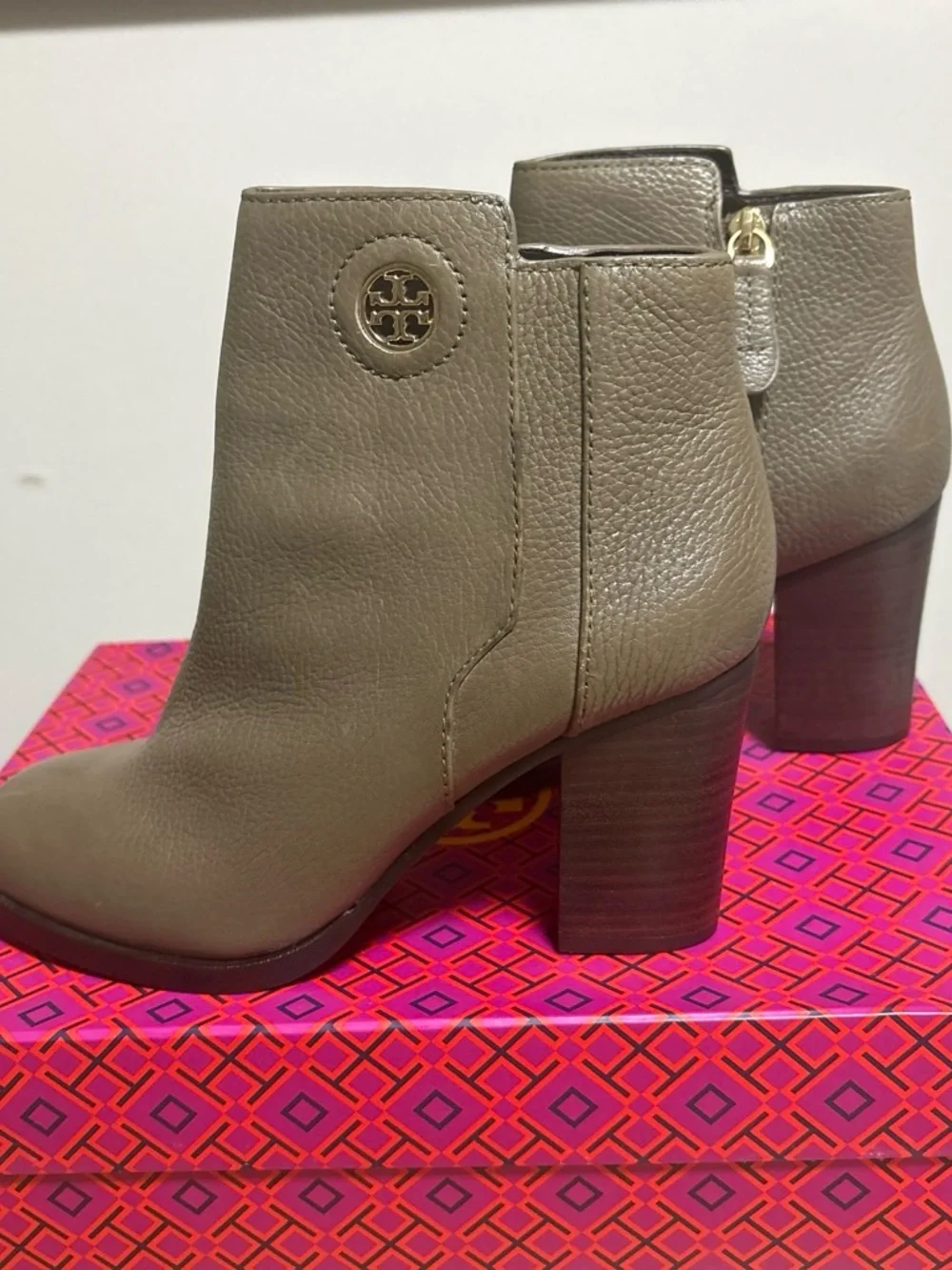 Tory Burch Olive Green Leather Block Heel Booties